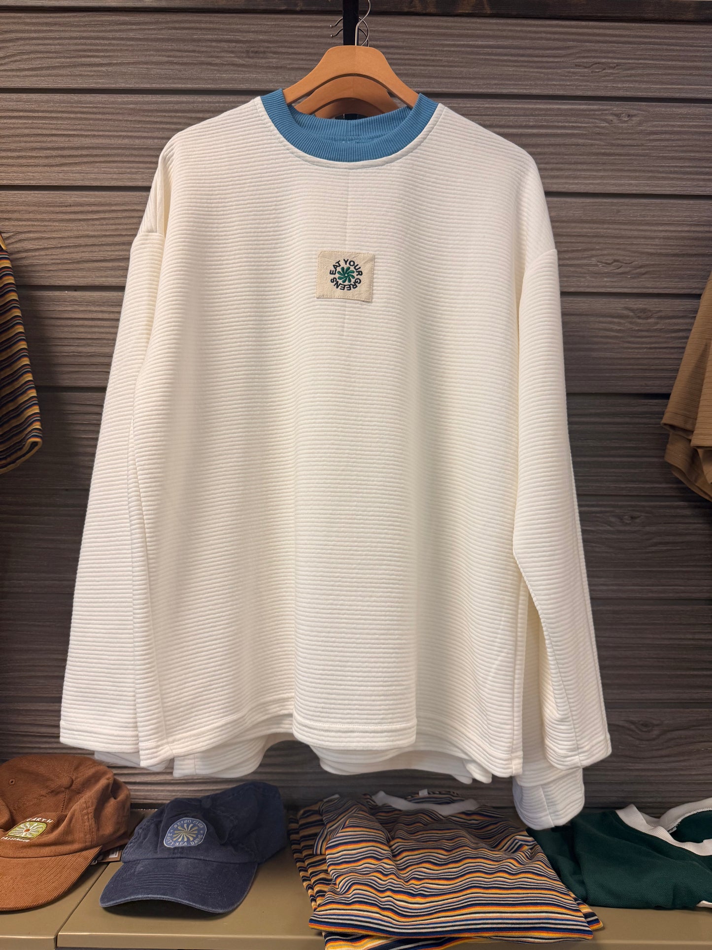 EYG WHITE LONGSLEEVE RIBBED TEE