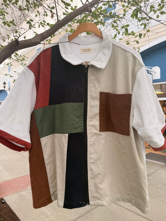 EYG HANDMADE CORD PATCHWORK ZIP UP