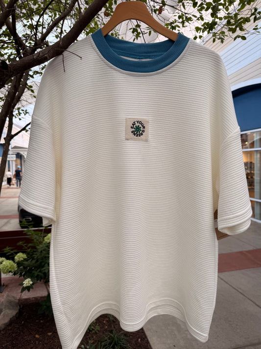 CREAM AND BLUE SWEATER TEE