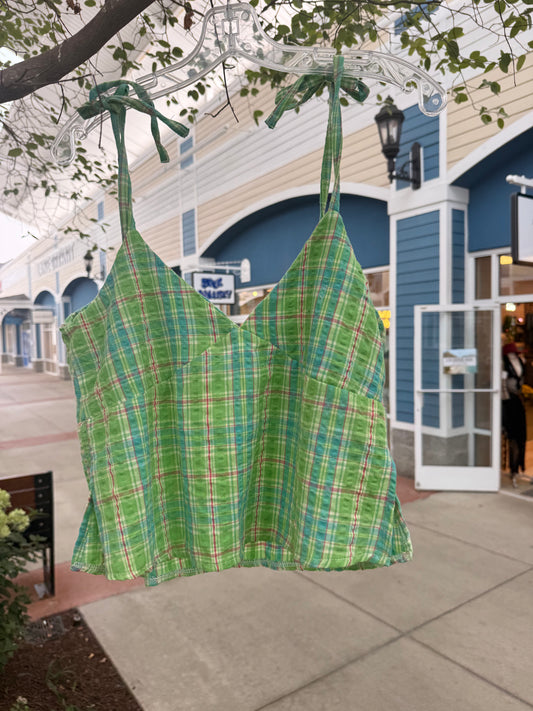EYG GREEN PINK PLAID TANK